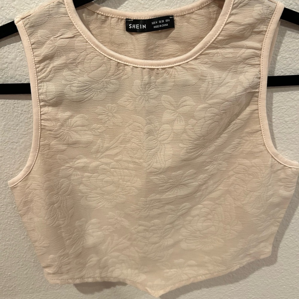 SHEIN Cream Fitted Crop Tank Top